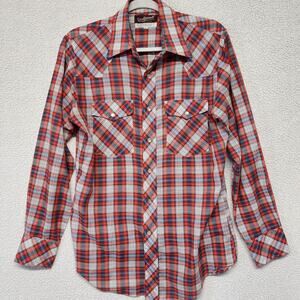 CranBrook Western Pearl Snap Shirt Size M Red Lightweight Cattleman Western Boho